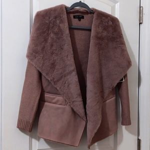 On 12th Fur Lined Open Front Cardigan Pink Mauve Size Medium Women